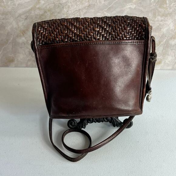 Brighton Crossbody Bag Woven Croc Embossed Brown Leather Metal Detail on Flap - Picture 5 of 16